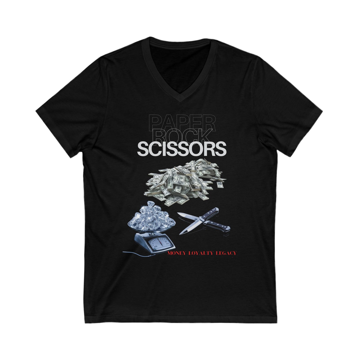 "Paper Rock Scissors" Unisex Jersey Short Sleeve V-Neck Tee